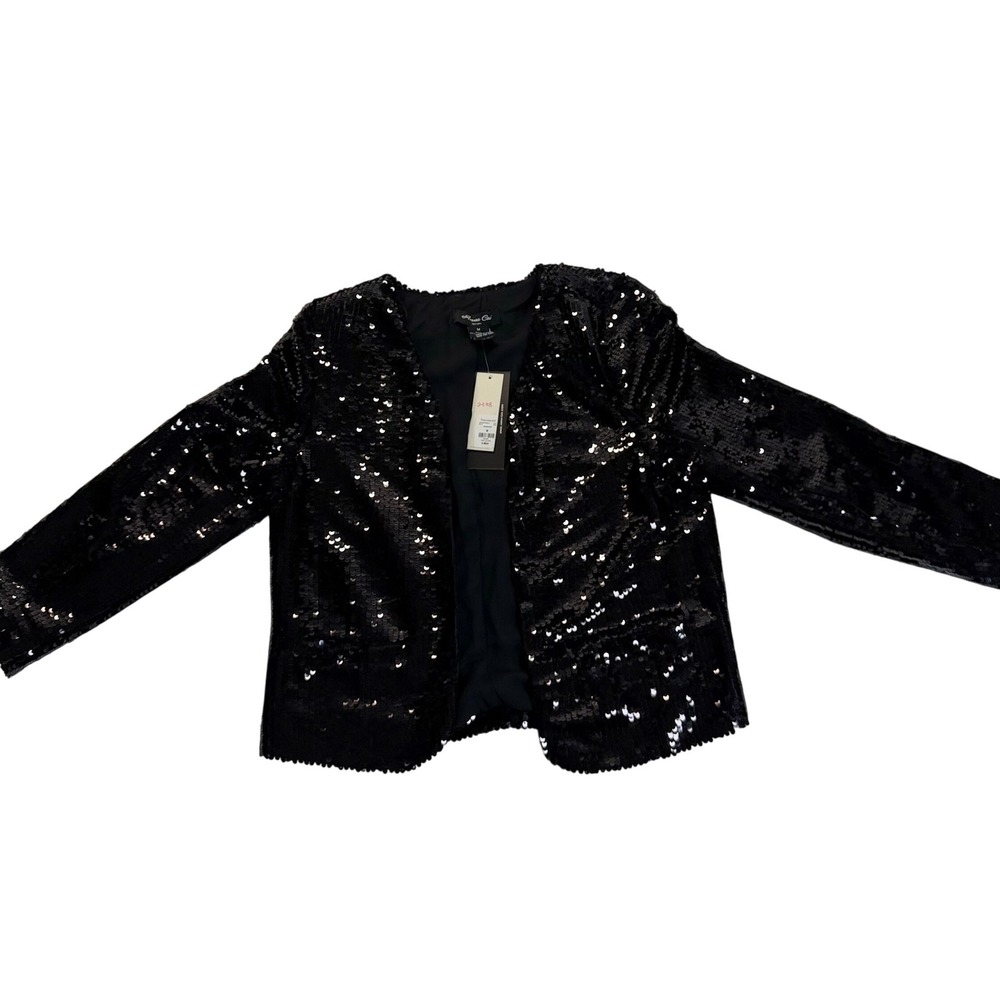Anna Cai Francesca's Black Sequin Cropped Jacket Open Front Bolero NWT M